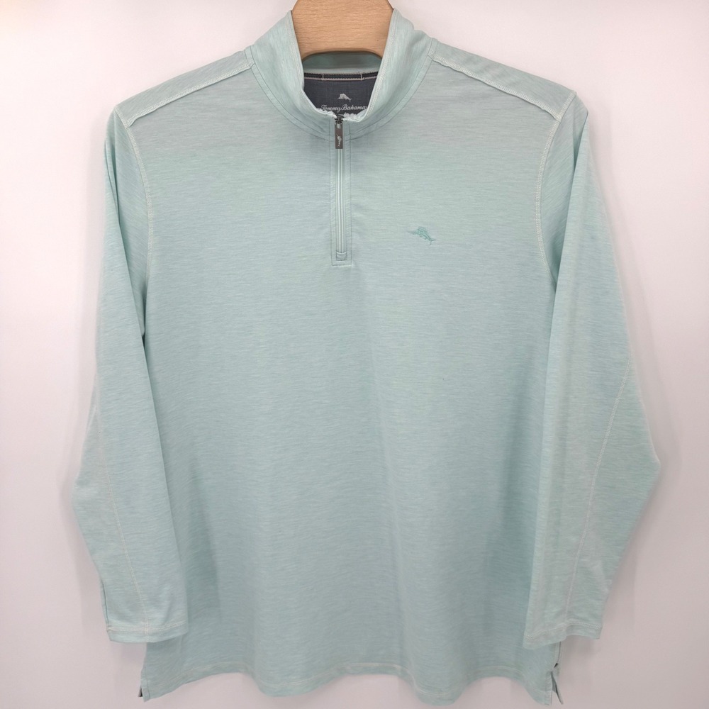 Tommy Bahama Pullover Mens 3XL Light Blue Quarter Zip Heathered Stretch 5763